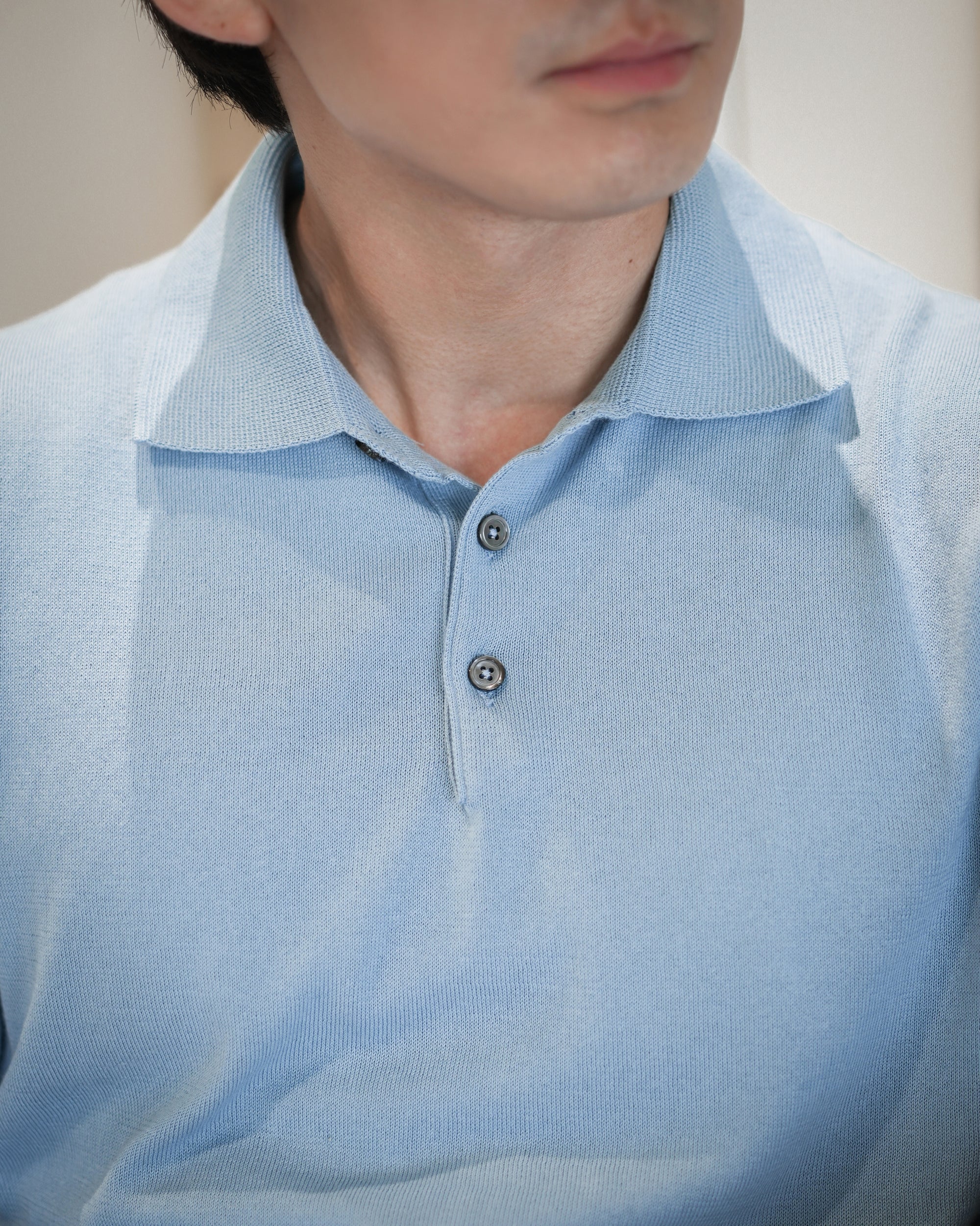 Mist Blue Cotton Short-Sleeve Knit Polo