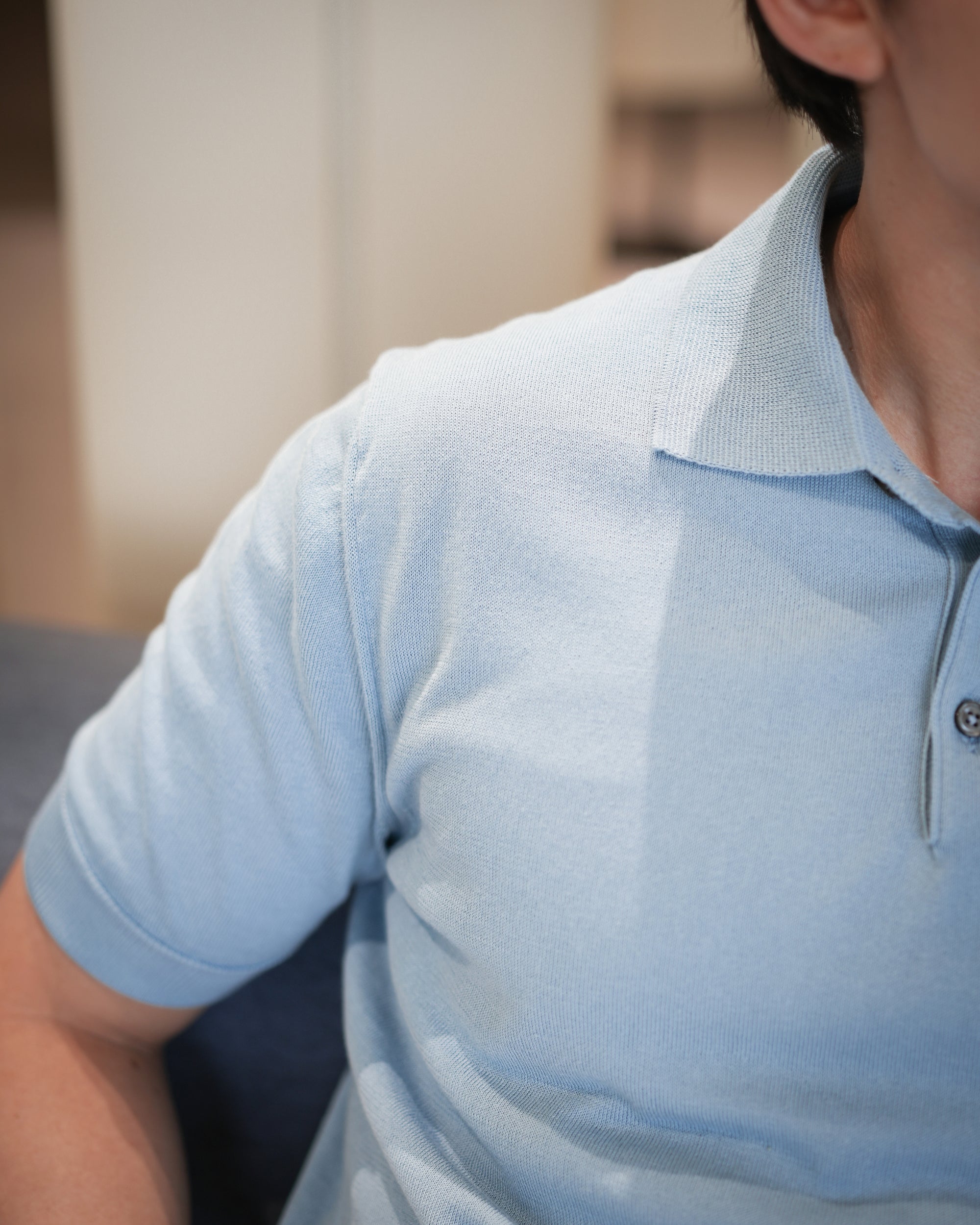 Mist Blue Cotton Short-Sleeve Knit Polo