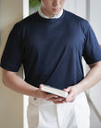 Navy Solid 60/2 Supima Cotton UV Protection Crew Neck T-Shirt