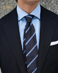 Dusty Blue Stripe Dark Navy Woven Silk Tie
