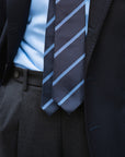 Dusty Blue Stripe Dark Navy Woven Silk Tie