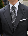 Silver Stripe Charcoal Gray Woven Silk Tie