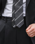 Silver Stripe Charcoal Gray Woven Silk Tie