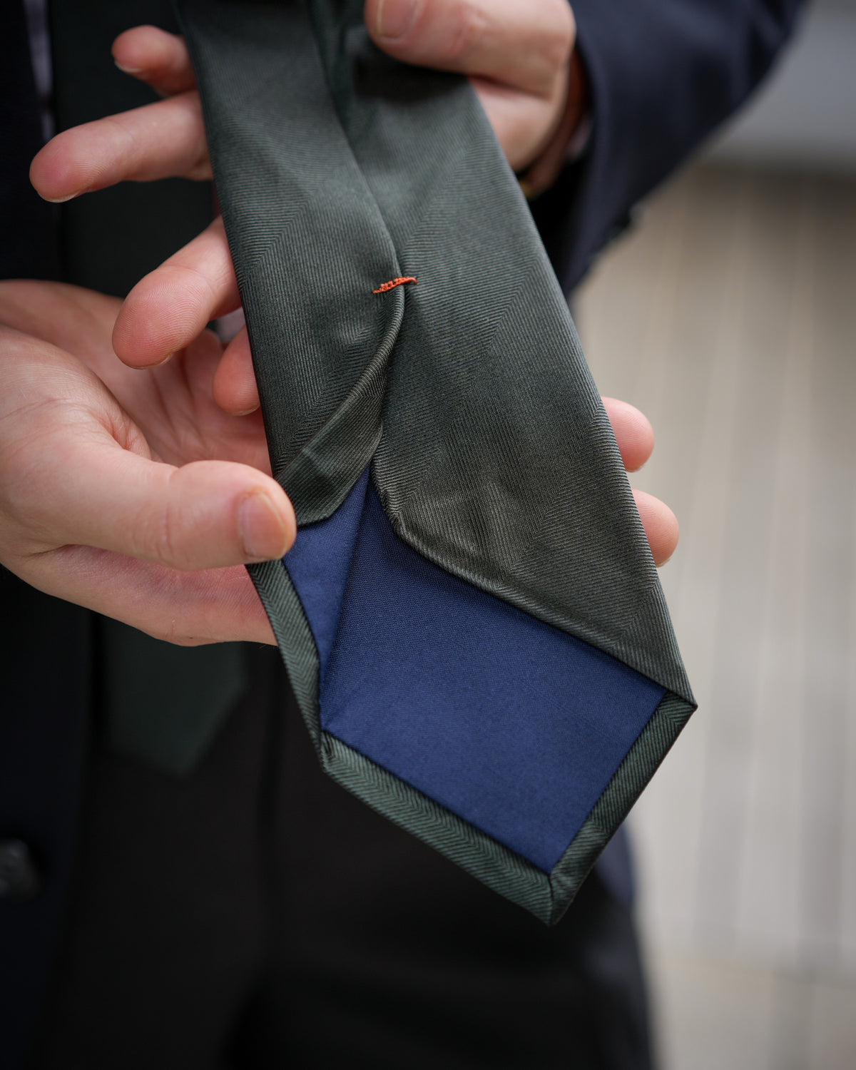 Deep Green Wide Herringbone Woven Silk Tie