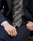 Navy Stripe Sand Beige Woven Silk Tie