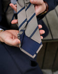 Navy Stripe Sand Beige Woven Silk Tie