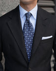 Blue Floral Medallion Pattern Navy Printed Silk Tie