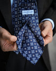 Blue Floral Medallion Pattern Navy Printed Silk Tie