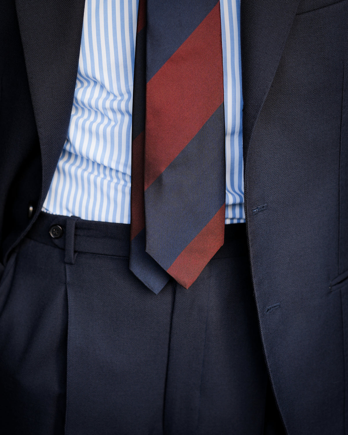 Block Stripe Rust Brown &amp; Dark Navy Woven Silk Tie