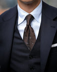 Leaf Motif Pattern Dark Brown Woven Silk Tie