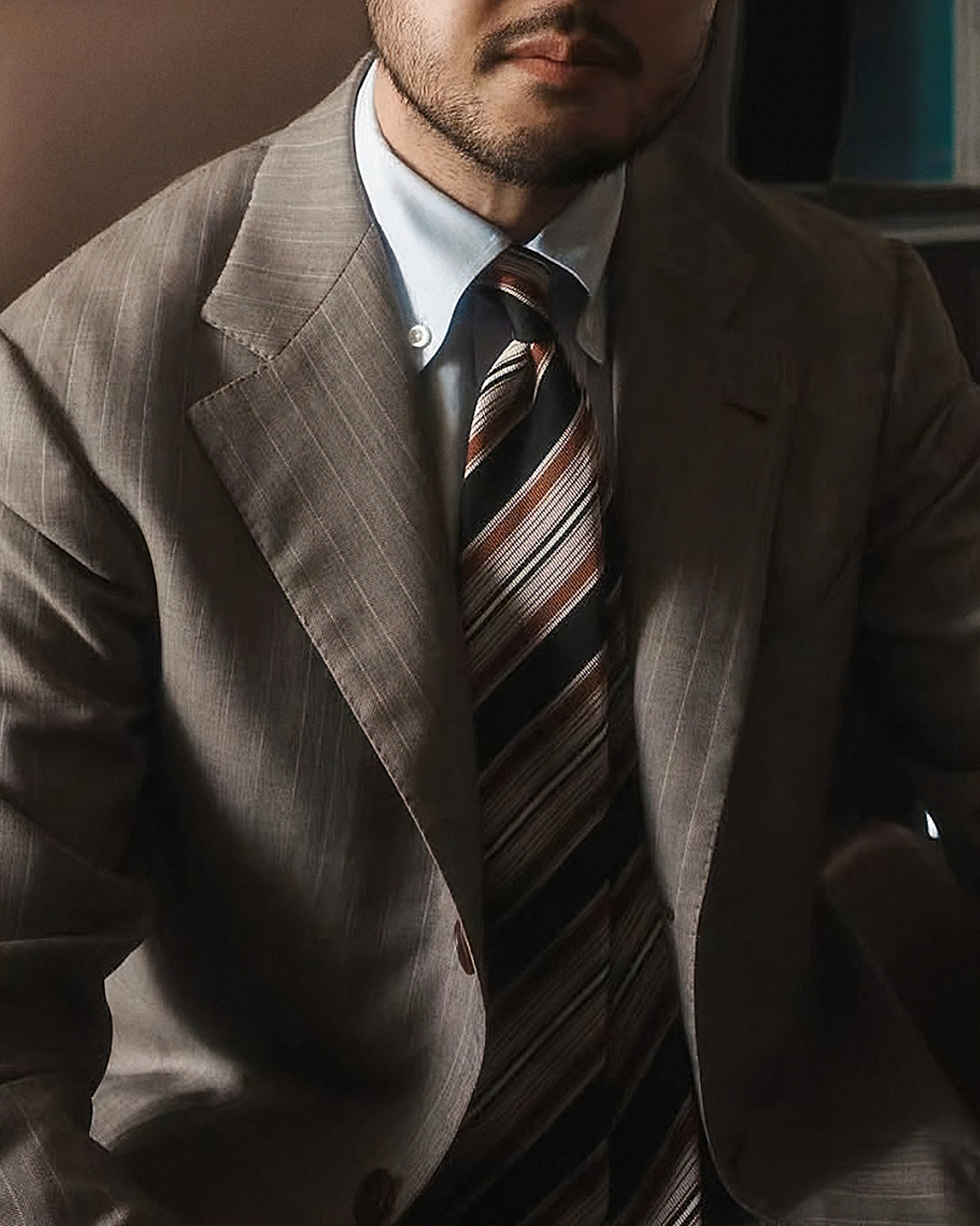 Multi Stripe Black Orange Brown Woven Silk Tie