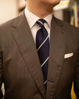 Silver Mori Stripe Dark Navy Silk Tie