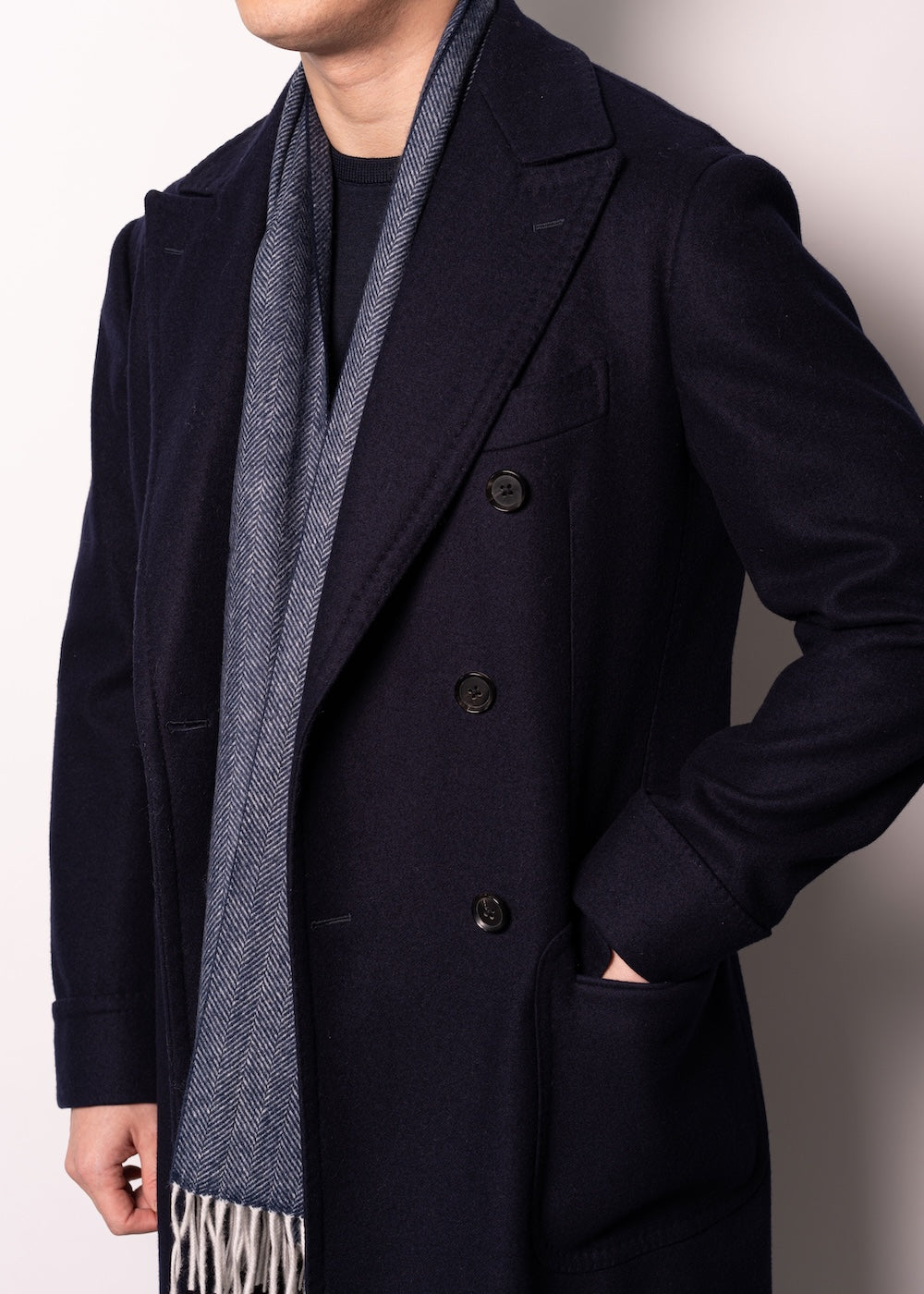 Navy Herringbone Cashmere Scarf