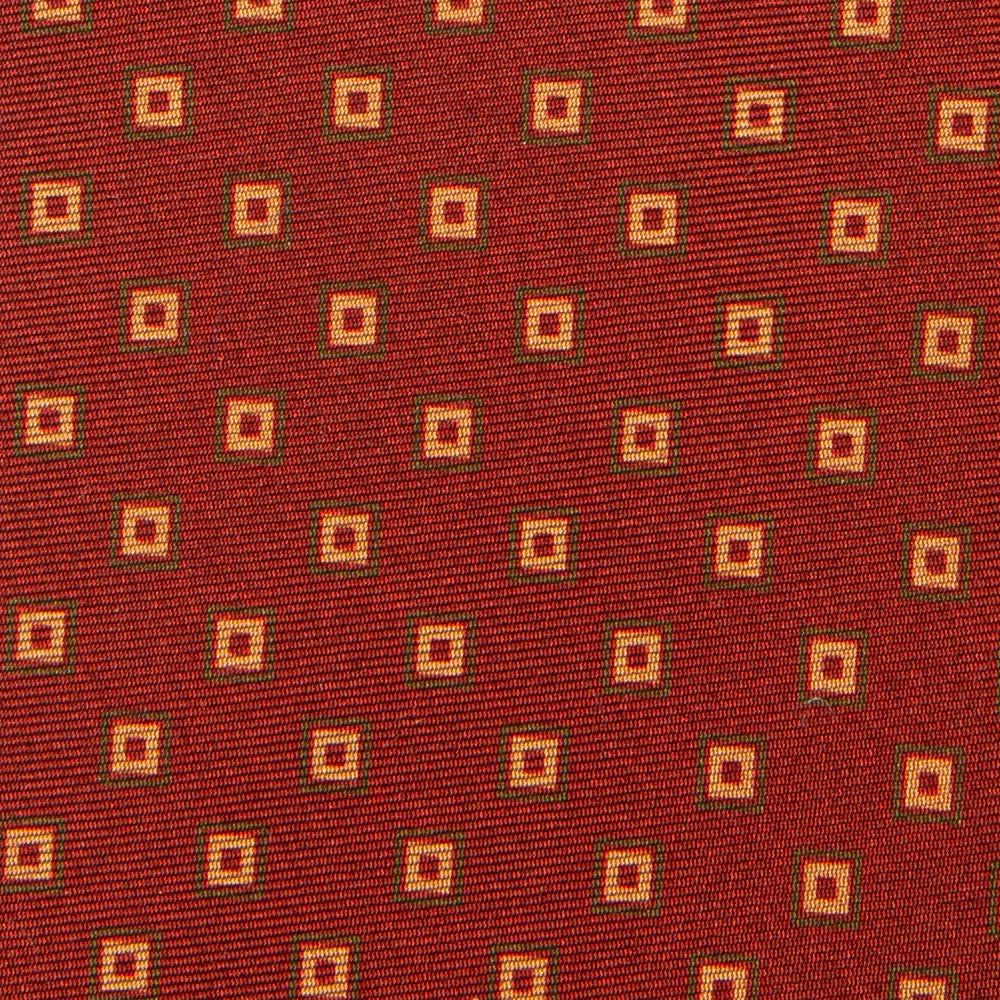 Canepa Beige Square Pattern Burgundy Printed Silk Tie