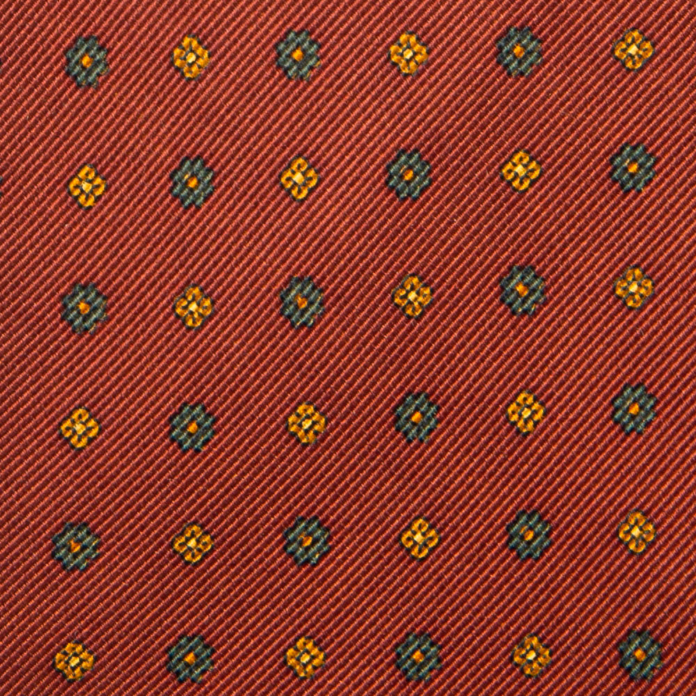 Canepa Gray Yellow Flower Pattern Burgundy Printed Silk Tie