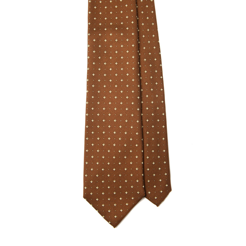 Canepa Clover &amp; Dot Pattern Brown Printed Silk Tie