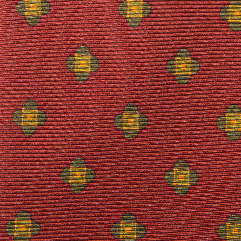 Canepa Green Tile Pattern Burgundy Printed Silk Tie