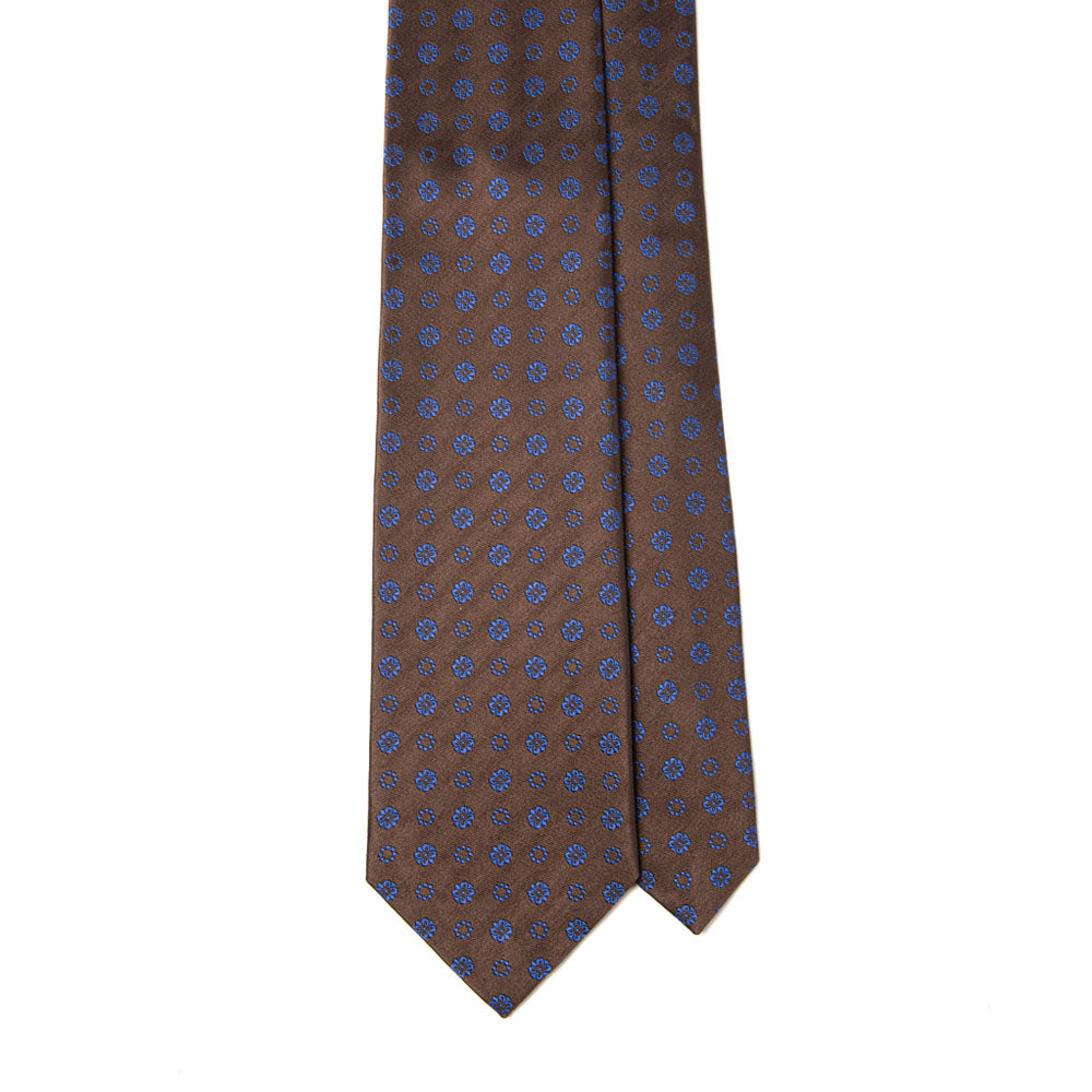 Canepa Navy Flower &amp; Circle Pattern Brown Woven silk Tie