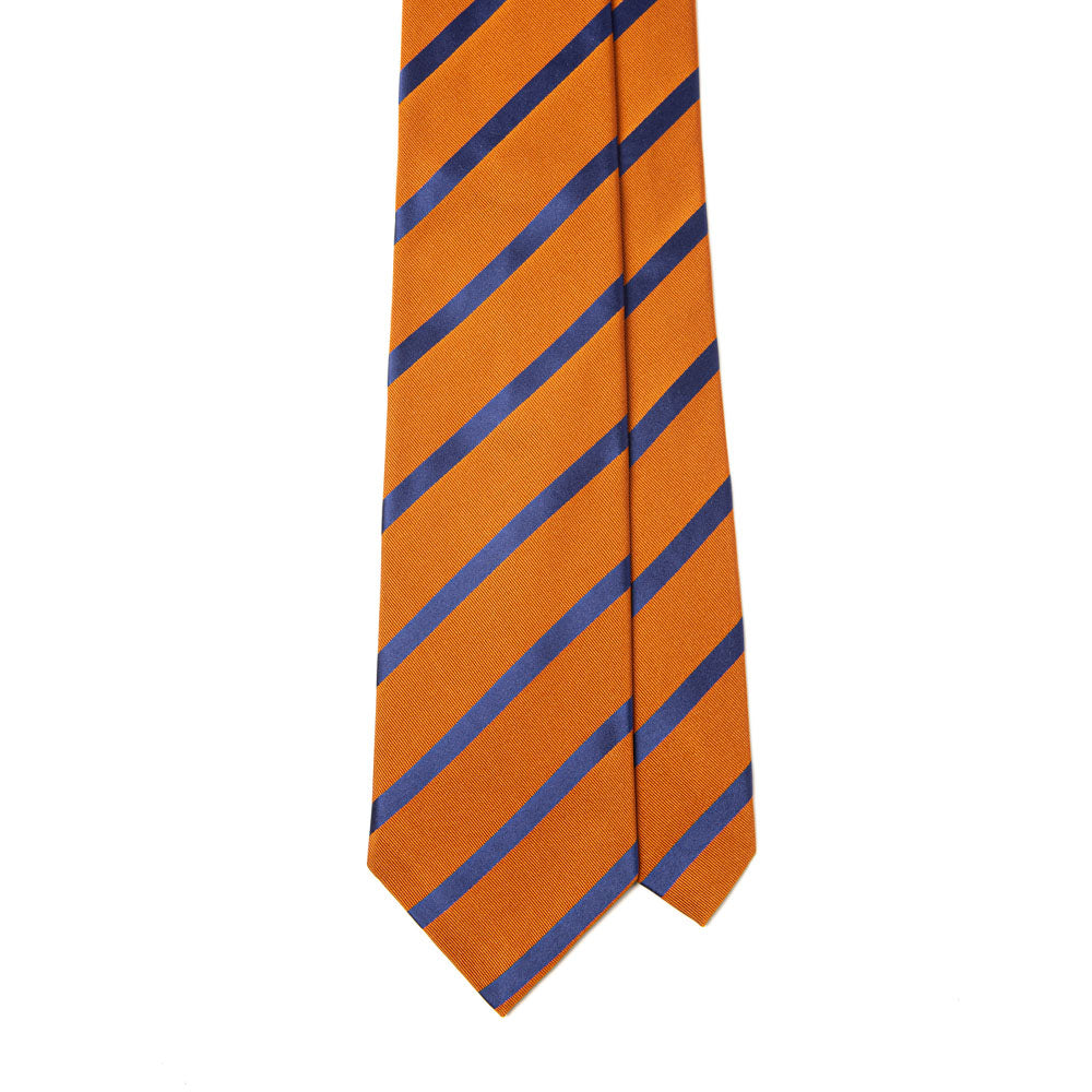 Canepa Navy Satin Stripe Orange Woven Twill Silk Tie