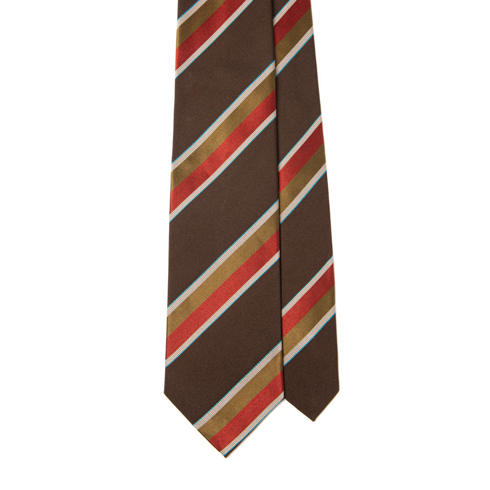 Canepa Wide Stripe Brown Red Olive Woven Silk Tie