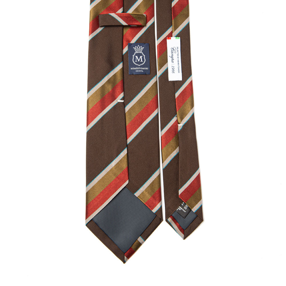 Canepa Wide Stripe Brown Red Olive Woven Silk Tie