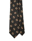 Beige Brown Rhombus Pattern Black Printed Silk Tie