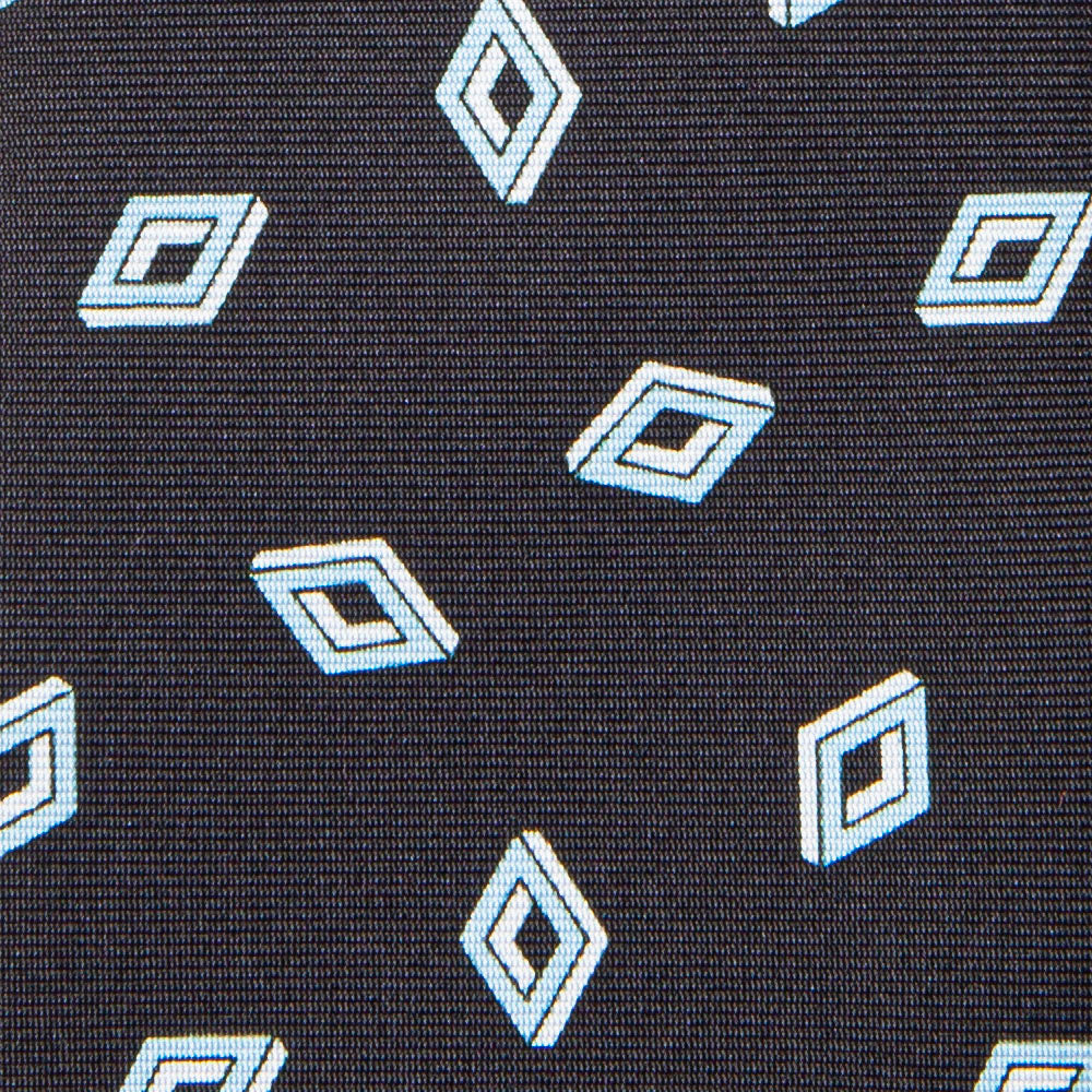 Blue Rhombus Pattern Dark Navy Printed Silk Tie