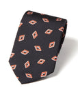Pink Rhombus Pattern Dark Navy Printed Silk Tie