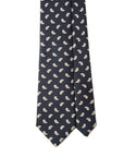 Simple Paisley Pattern Dark Navy Printed Silk Tie