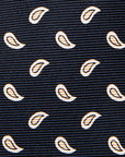 Simple Paisley Pattern Dark Navy Printed Silk Tie