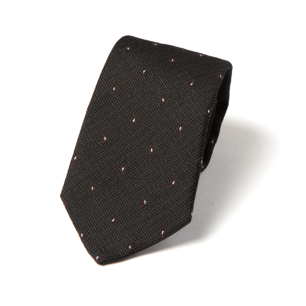 Micro Paisley Pattern Black Brown Woven Silk Tie