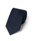 Dark Navy Herringbone Solid Woven Wool Cotton Tie