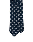 White Square Twist Pattern Classic Navy Printed Silk Tie