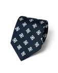 White Square Twist Pattern Classic Navy Printed Silk Tie