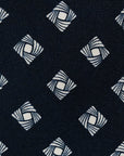 White Square Twist Pattern Classic Navy Printed Silk Tie