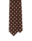 White Square Twist Pattern Chocolate Brown Printed Silk Tie