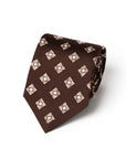 White Square Twist Pattern Chocolate Brown Printed Silk Tie