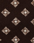 White Square Twist Pattern Chocolate Brown Printed Silk Tie