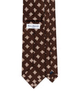 White Square Twist Pattern Chocolate Brown Printed Silk Tie