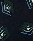 Art Deco Diamond Pattern Navy Green Woven Silk Tie