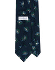 Art Deco Diamond Pattern Navy Green Woven Silk Tie