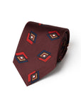 Art Deco Diamond Pattern Burgundy Navy Woven Silk Tie