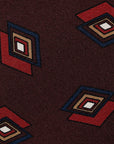 Art Deco Diamond Pattern Burgundy Navy Woven Silk Tie