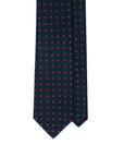 Mini Flower & Leaf Pattern Dark Navy Red Woven Silk Tie