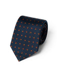 Mini Flower & Leaf Pattern Dark Navy Red Woven Silk Tie