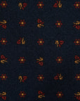 Mini Flower & Leaf Pattern Dark Navy Red Woven Silk Tie