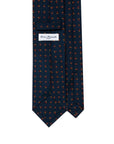 Mini Flower & Leaf Pattern Dark Navy Red Woven Silk Tie