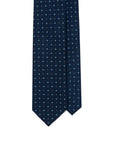 Mini Flower & Dot Pattern Dark Navy Blue Woven Silk Tie