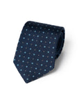 Mini Flower & Dot Pattern Dark Navy Blue Woven Silk Tie