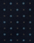 Mini Flower & Dot Pattern Dark Navy Blue Woven Silk Tie